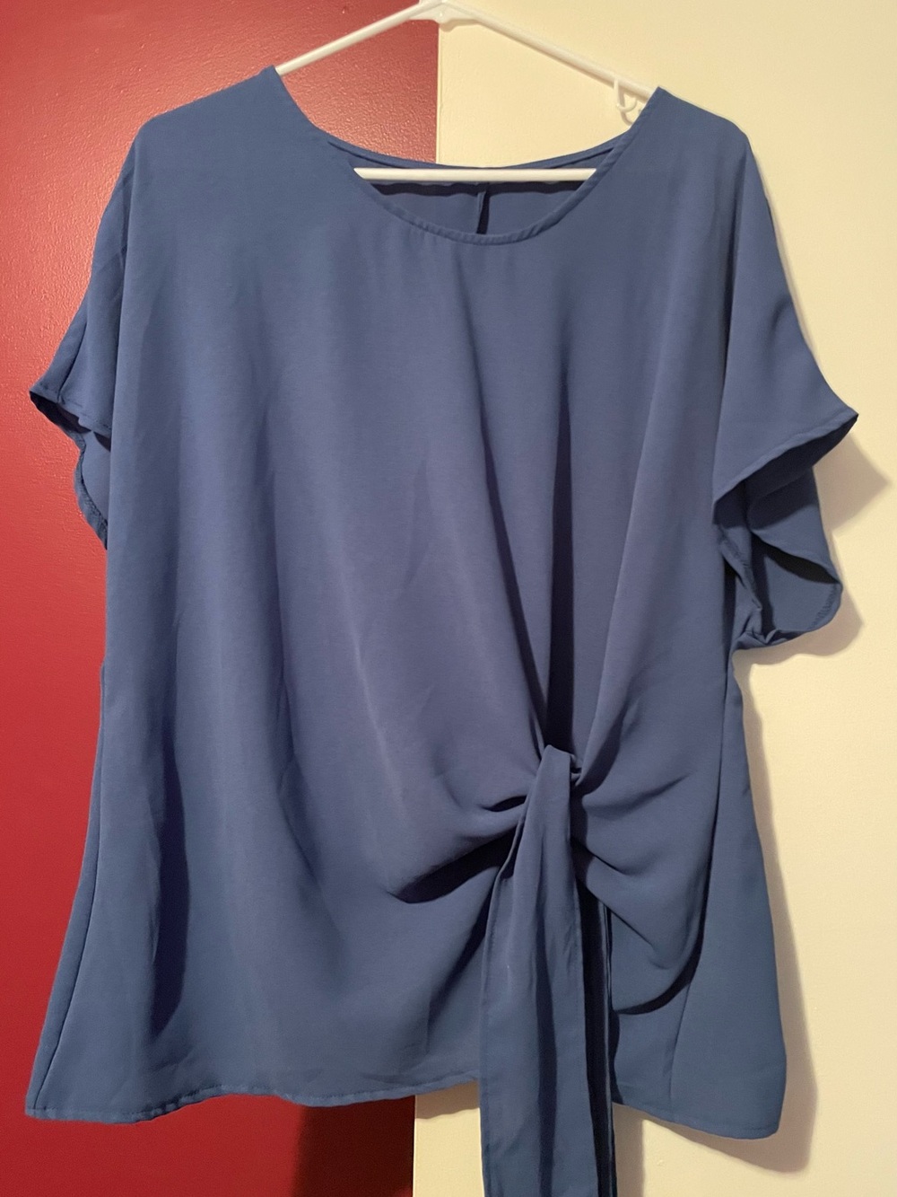 SHEIN Dusty Blue Tie-Front Short Sleeve Blouse
